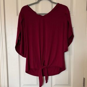Tie-Front V-Neck Blouse in Burgundy
